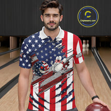 Load image into Gallery viewer, Custom American Flag Bowling Shirt Funny Blue Red White Bowling Jersey for Men Polo &amp; Quarter-Zip QZT929