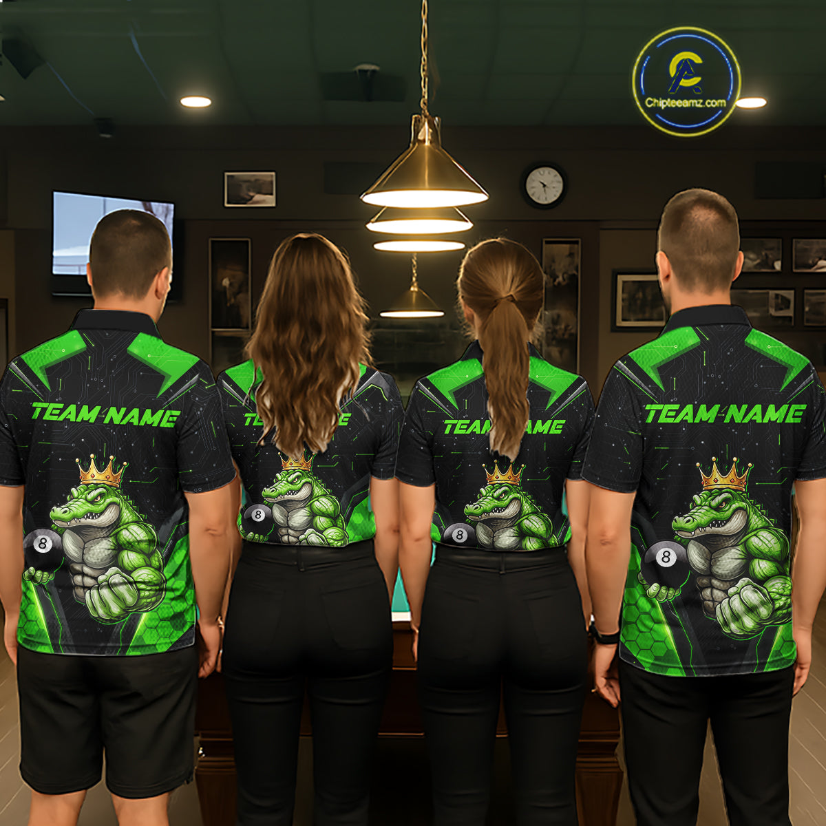 Funny Green Crocodile Billiard Team Shirt for Women Custom 8 Ball Pool Billiard Jersey Polo & 1/4-Zip BHT18