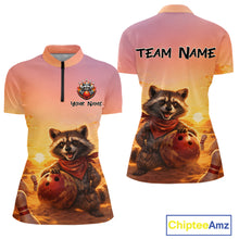 Load image into Gallery viewer, Custom Sunset Raccoon Bowling Team Shirt for Women Bowling Jesey Polo &amp; Quarter-Zip QZT977