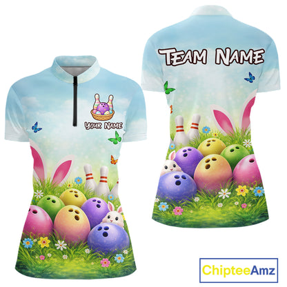 Funny Easter Bowling Shirt Custom Bowling Team Jersey for Women Polo & 1/4 Zip QZT979