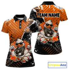 Load image into Gallery viewer, Custom Orange Funny Duck Bowling Team Shirt for Women Bowling League Jersey Polo &amp; Quarter-Zip QZT895