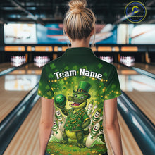 Load image into Gallery viewer, Custom Green Funny Alligator Bowling Shirt Samrock Pattern Bowling St. Patrick's Day for Women QZT935