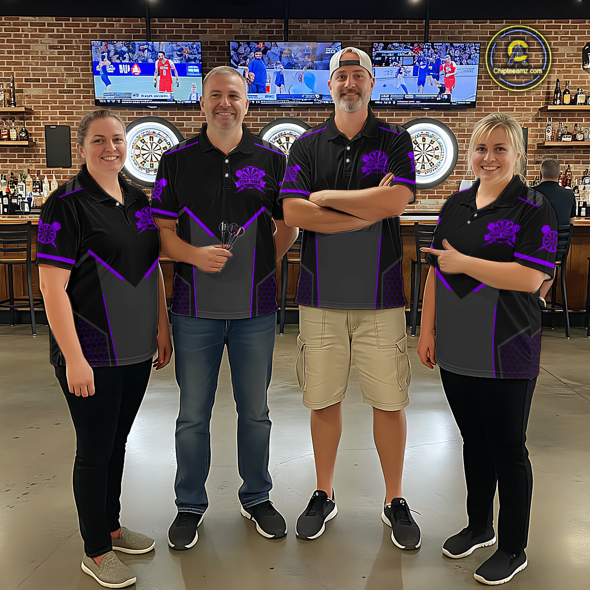 Personalized Purple Dart Team Shirt for Women Custom Dart Jersey Polo & 1/4-Zip Dartboard Outfit DHT16