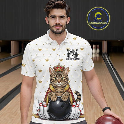 Funny Cat King Bowling Shirt, Custom Crown Bowling League Jersey for Men, Bowling Outfit QZT1202