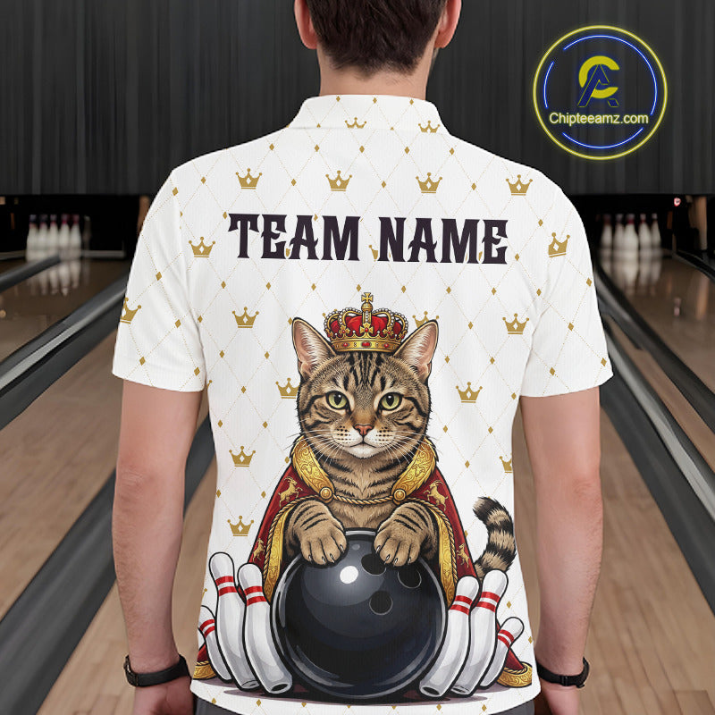 Funny Cat King Bowling Shirt, Custom Crown Bowling League Jersey for Men, Bowling Outfit QZT1202