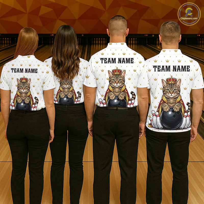 Funny Cat King Bowling Shirt, Custom Crown Bowling League Jersey for Men, Bowling Outfit QZT1202