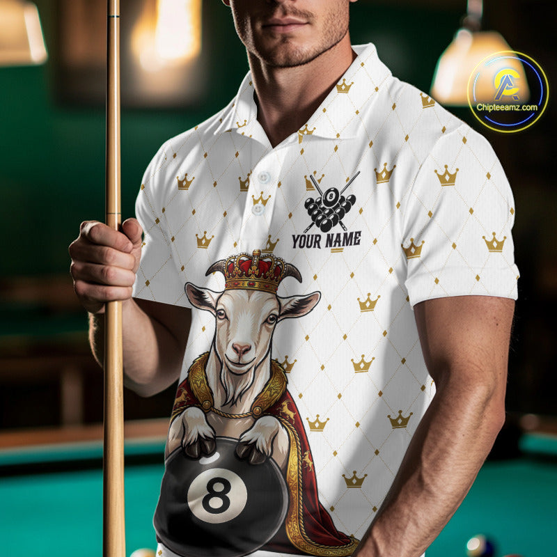 Funny Goat King Billiard Shirt, Custom Crown 8 Ball & 9 Ball Pool Team Jersey for Men, Polo & 1/4 Zip BHT104