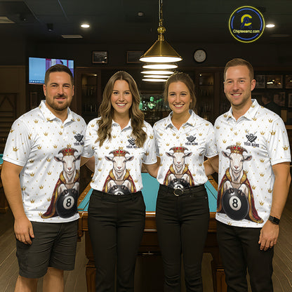 Funny Goat King Billiard Shirt, Custom Crown 8 Ball & 9 Ball Pool Team Jersey for Men, Polo & 1/4 Zip BHT104