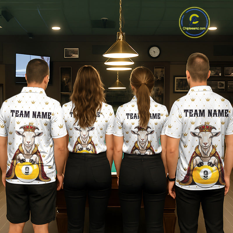 Funny Goat King Billiard Shirt, Custom Crown 8 Ball & 9 Ball Pool Team Jersey for Men, Polo & 1/4 Zip BHT104