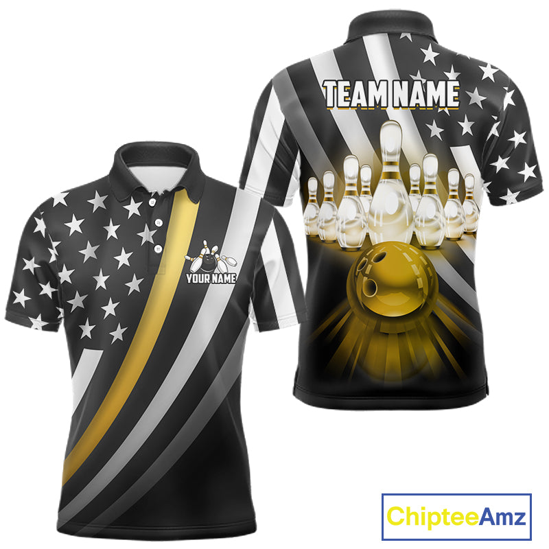 Custom Gold American Flag Bowling Shirt for Women Bowling Team Jersey Bowling Outfit QZT1200