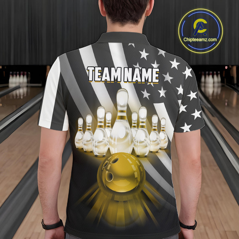 Custom Gold American Flag Bowling Shirt for Women Bowling Team Jersey Bowling Outfit QZT1200
