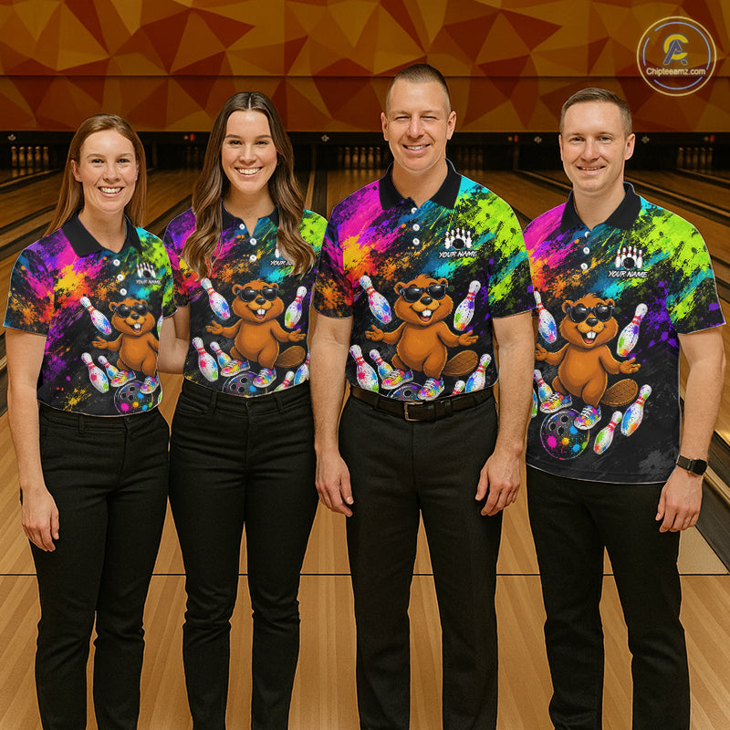 Custom Funny Beaver Bowling Shirt, Colorful Bowling League Jersey for Women, Bowling Outfit QZT1205