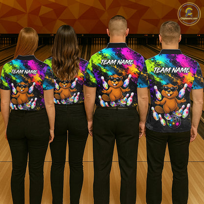 Custom Funny Beaver Bowling Shirt, Colorful Bowling League Jersey for Women, Bowling Outfit QZT1205