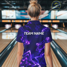 Load image into Gallery viewer, Custom Neon Purple Star Bowling Shirt for Women Bowling Jersey Polo &amp; Quarter-Zip QZT1025