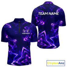 Load image into Gallery viewer, Custom Neon Purple Star Bowling Shirt for Men Bowling Jersey Polo &amp; Quarter-Zip QZT1025