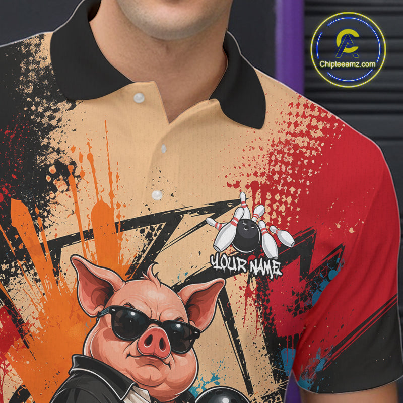 Funny Pig Bowling Shirt for Men Colorful Paint Splatter Bowling Team Jersey QZT1211