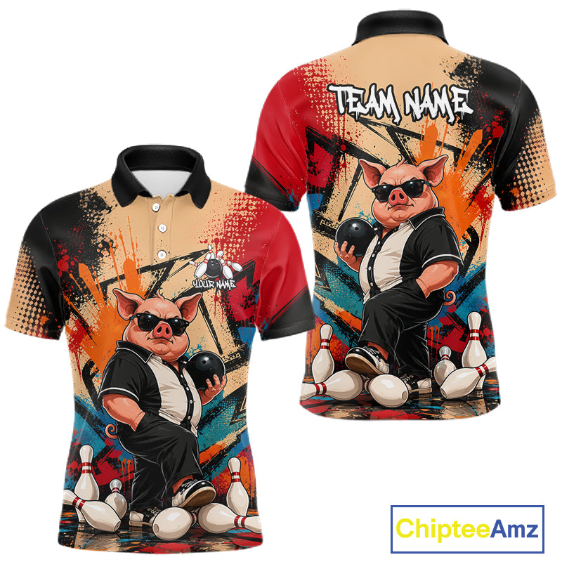 Funny Pig Bowling Shirt for Men Colorful Paint Splatter Bowling Team Jersey QZT1211