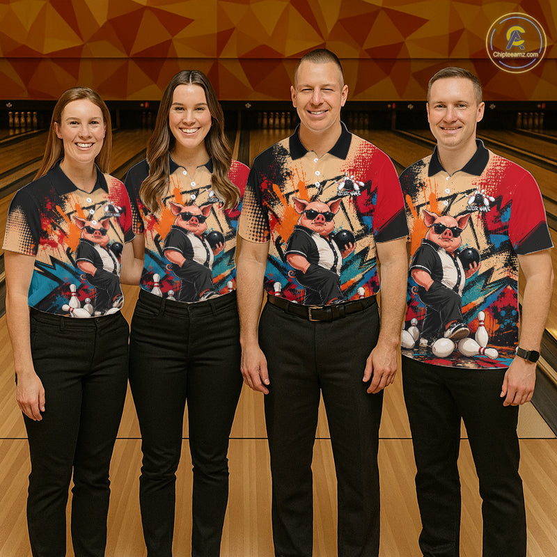 Funny Pig Bowling Shirt for Men Colorful Paint Splatter Bowling Team Jersey QZT1211