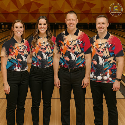 Funny Pig Bowling Shirt for Men Colorful Paint Splatter Bowling Team Jersey QZT1211