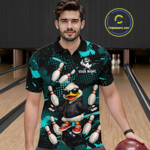 Load image into Gallery viewer, Custom Turquoise Funny Duck Bowling Shirt for Men Bowling Jersey Polo &amp; 1/4 Zip Bowling Outfit QZT943