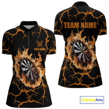 Load image into Gallery viewer, Custom Orange Flame Dart Shirt for Women Dart Jersey for Team Dart Gift Polo &amp; 1/4 Zip DHT7