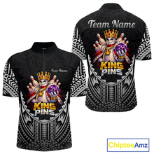 Load image into Gallery viewer, Funny King Pins Bowling Team Shirt for Men Custom Tribal Buddies Bowling Jersey Polo &amp; 1/4 Zip QZT946