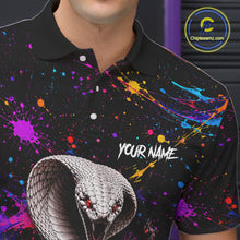 Load image into Gallery viewer, Black polo shirt with colorful splashes and a snake design, featuring 'Your Name' text.