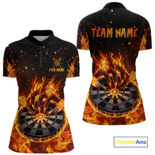 Load image into Gallery viewer, Custom Orange Flame Demon Hand Dart Shirt for Team Dart Jersey for Women Polo &amp; 1/4 Zip DHT13