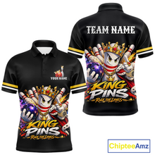 Load image into Gallery viewer, Custom King Pins Bowling Shirt for Men Bowling Team Jersey Polo &amp; Quarter-Zip Shirt Bowling Tournament QZT950