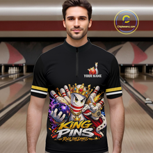 Load image into Gallery viewer, Custom King Pins Bowling Shirt for Men Bowling Team Jersey Polo &amp; Quarter-Zip Shirt Bowling Tournament QZT950