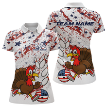 Load image into Gallery viewer, Polo shirt with cartoon turkeys and American flag design on a white background
