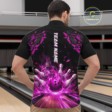 Load image into Gallery viewer, Custom Pink Flame Bowling Team Shirt for Men Polo &amp; 1/4-Zip Bowling Jersey Bowling League Uniform QZT866