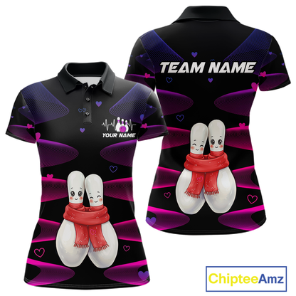 Personalized Valentine Bowling Shirt for Couples Bowling Jersey Pink Bowling Gift Polo & 1/4-Zip QZT870