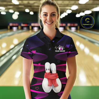 Personalized Valentine Bowling Shirt for Couples Bowling Jersey Pink Bowling Gift Polo & 1/4-Zip QZT870