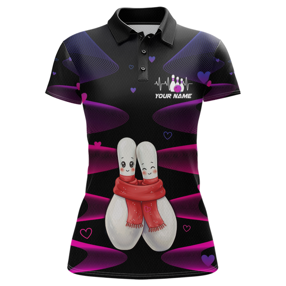 Personalized Valentine Bowling Shirt for Couples Bowling Jersey Pink Bowling Gift Polo & 1/4-Zip QZT870