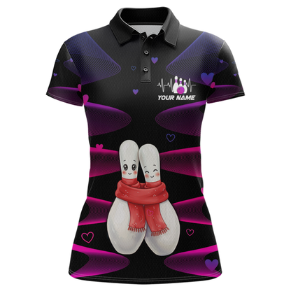 Personalized Valentine Bowling Shirt for Couples Bowling Jersey Pink Bowling Gift Polo & 1/4-Zip QZT870