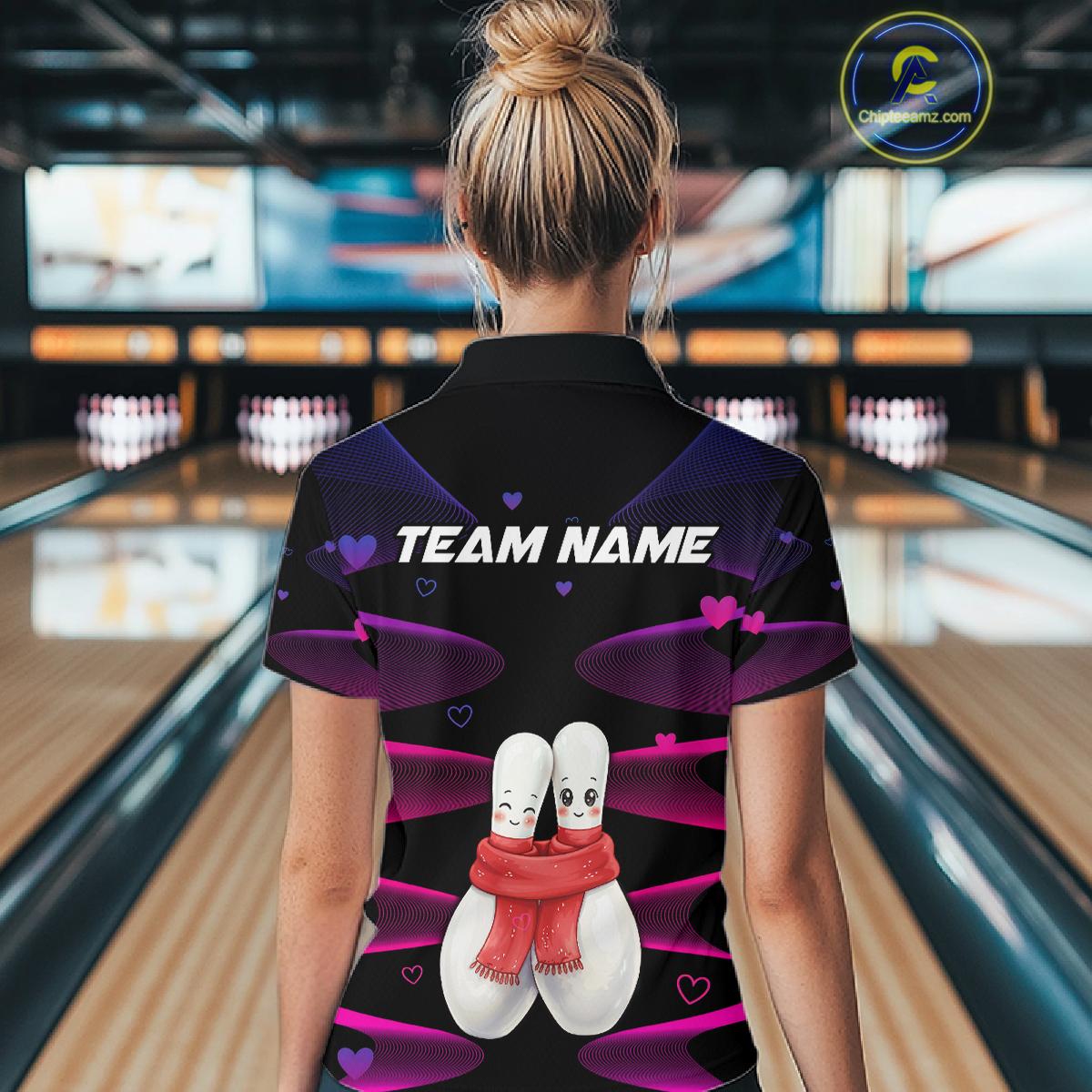 Personalized Valentine Bowling Shirt for Couples Bowling Jersey Pink Bowling Gift Polo & 1/4-Zip QZT870