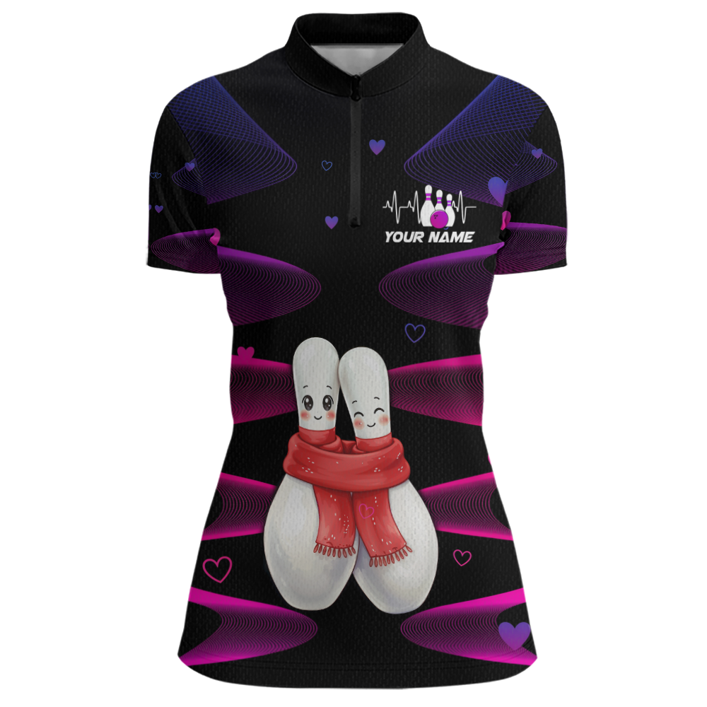 Personalized Valentine Bowling Shirt for Couples Bowling Jersey Pink Bowling Gift Polo & 1/4-Zip QZT870