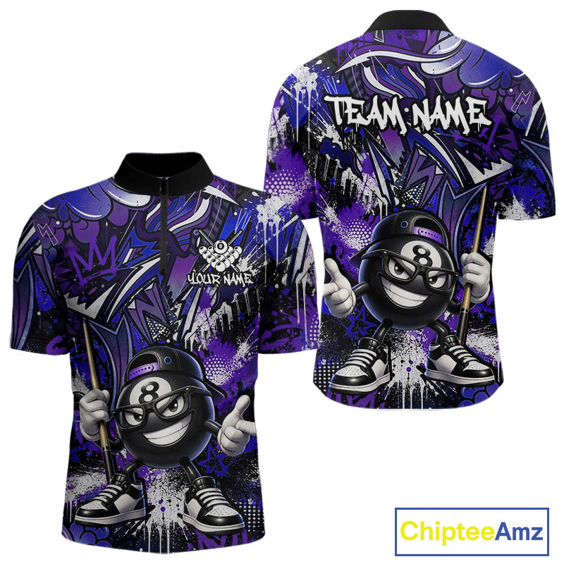 Purple and blue quarter-zip jersey with cartoon character and 'Team Name' text, Chiptee Amz branding visible.