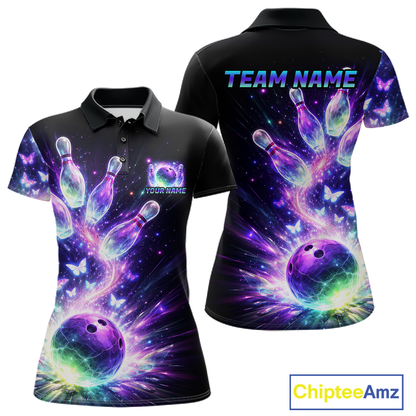 Neon Aurora Bowling Shirt Custom Galaxy Glow Bowling Jersey for Women Polo & Quarter-Zip QZT967