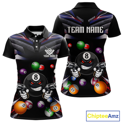 Custom Funny American Flag 8 Ball Pool Shirt for Women Billiard Jersey Polo & 1/4 Zip Billiard Shirt BHT16