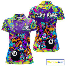 Load image into Gallery viewer, Colorful polo shirt with a dinosaur design and 'Team Name' text, featuring the brand 'Chiptee Amz'.