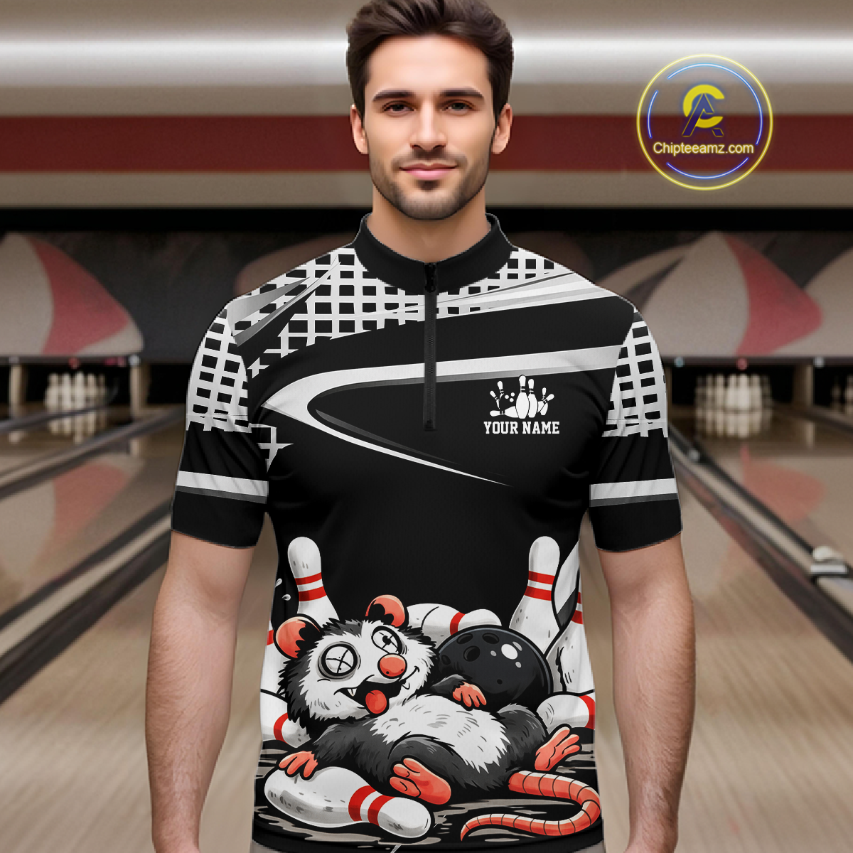 Personalized Funny Opossum Bowling Shirt Bowling Jersey for Men Bowling Polo & Quarter-Zip QZT847