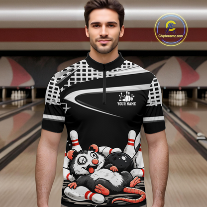 Personalized Funny Opossum Bowling Shirt Bowling Jersey for Men Bowling Polo & Quarter-Zip QZT847