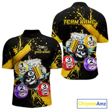 Load image into Gallery viewer, Custom Yellow Funny 8 Ball Pool Billiard Team Shirts for Men Billiard League Jersey Polo &amp;1/4 Zip BHT2