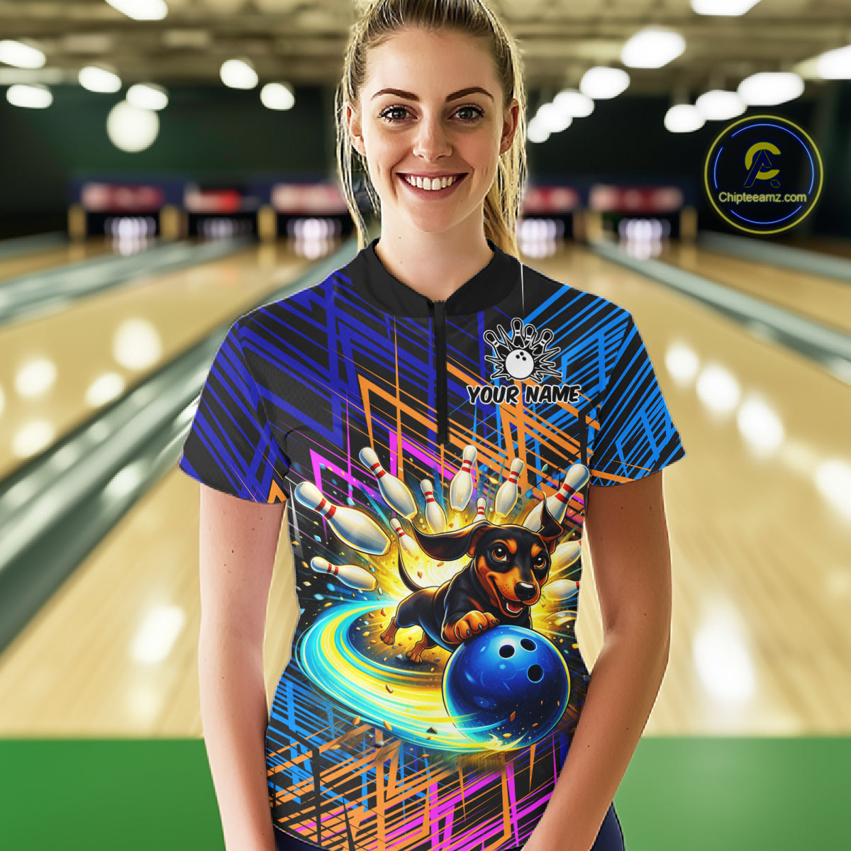 Funny Dachshund Bowling Shirt Custom Bowling Team Jersey for Women Polo & 1/4-Zip Bowling Outfit QZT941