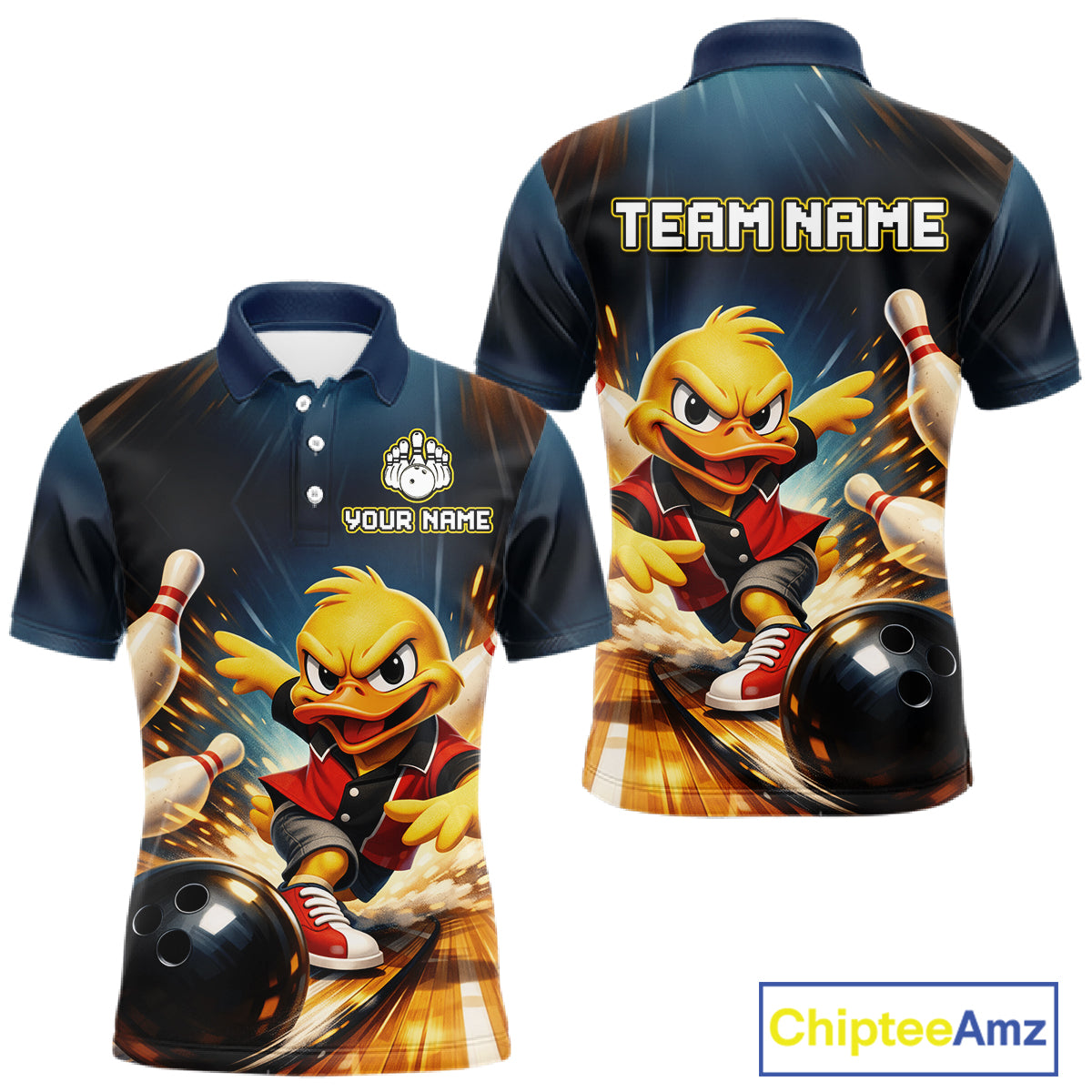 Personalized Funny Duck Bowling Team Shirt for Men Bowling League Uniform Polo & 1/4-Zip QZT858