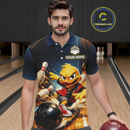 Personalized Funny Duck Bowling Team Shirt for Men Bowling League Uniform Polo & 1/4-Zip QZT858