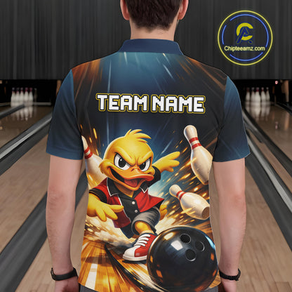 Personalized Funny Duck Bowling Team Shirt for Men Bowling League Uniform Polo & 1/4-Zip QZT858