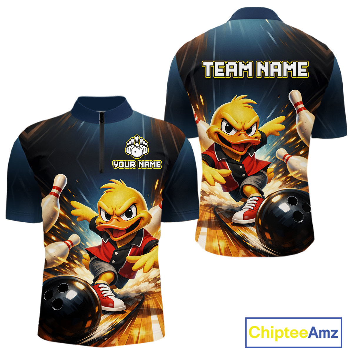 Personalized Funny Duck Bowling Team Shirt for Men Bowling League Uniform Polo & 1/4-Zip QZT858